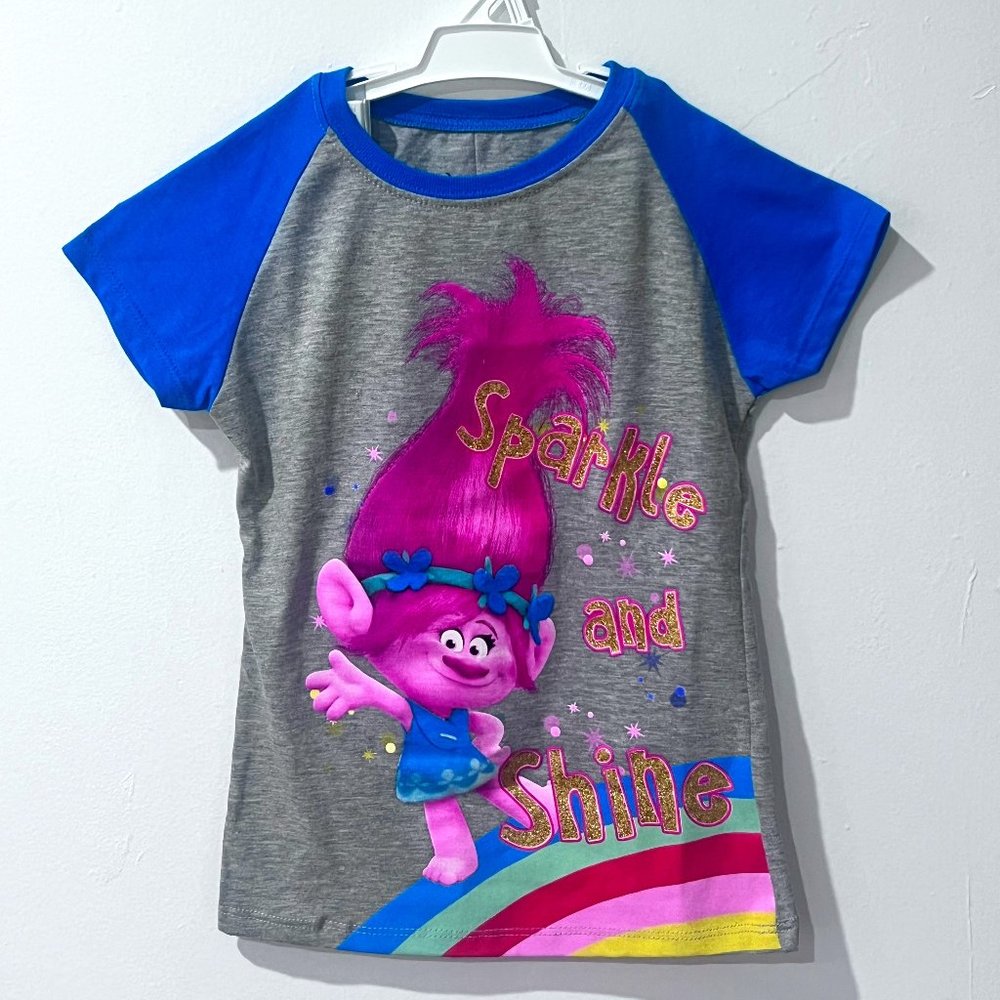 Trolls Sparkle and Shine Grey Glitter Girls T-Shirt
